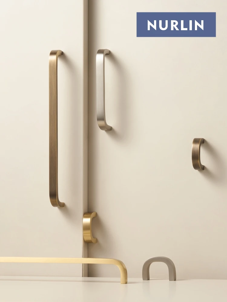 

Nurlin Solid Brass Bent Design Cabinet Door Handles Simple Style Multiple Sizes Drawer Pulls for Wardrobes
