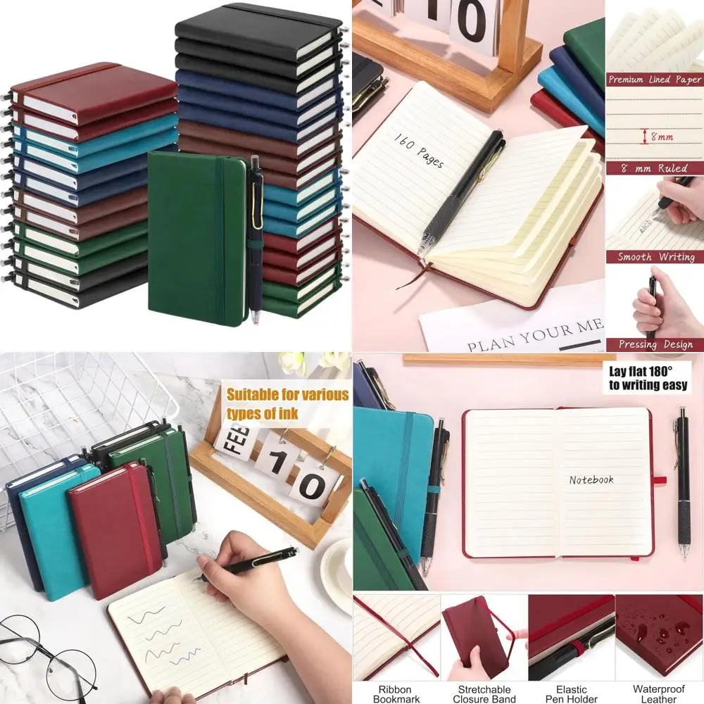 

A6 Leather-bound Mini Journal with 160 Lined Pages, Pen Holder, and Multicolor Design for School or Office Use