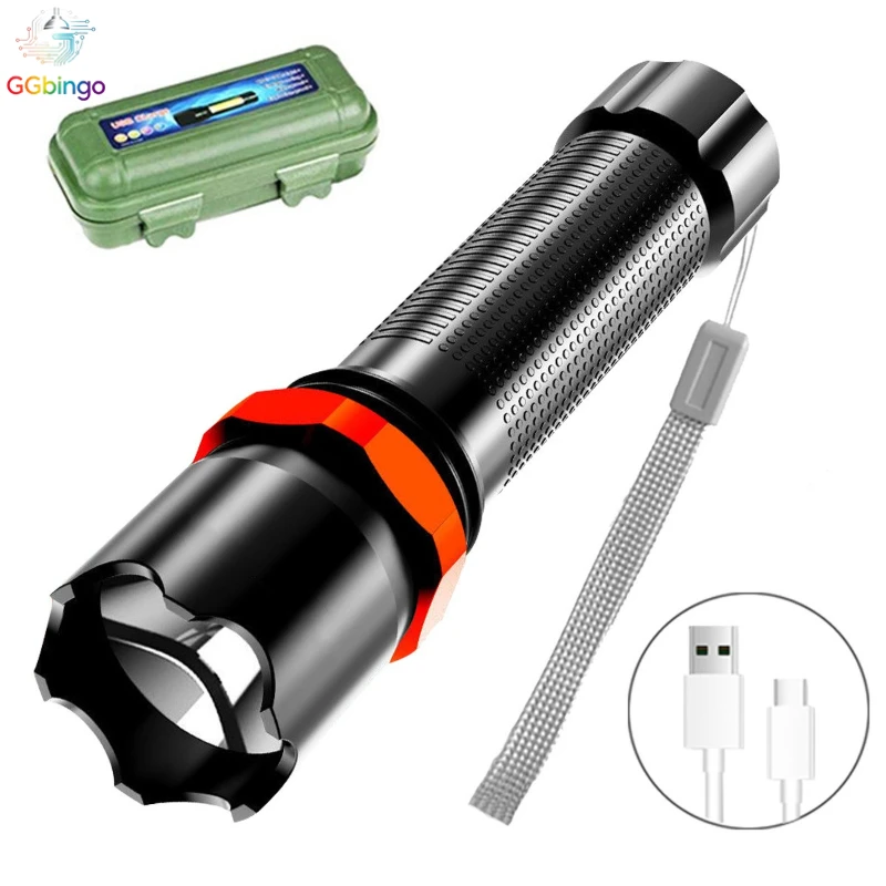GGbingo LED-zaklamp Ultra Helder Draagbare Zaklamp Tactische Zaklamp Oplaadbaar Kamperen Vissen Hoge Sterkte Noodverlichting