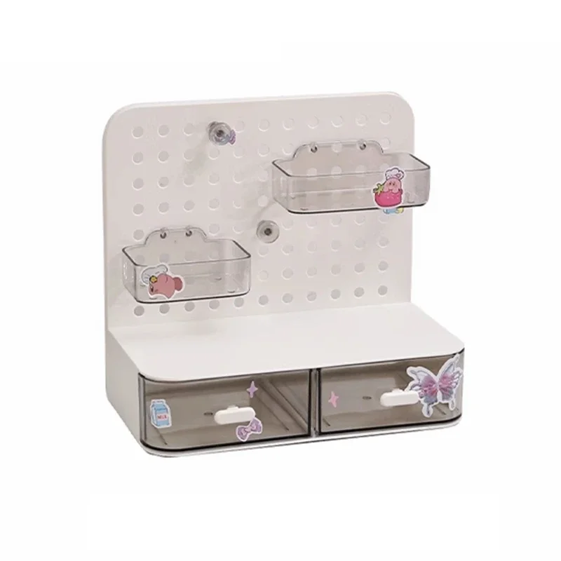 Kawaii Hook Drawer Type Hole Board Small Card Stand Display Desktop Idol Storage Box Desk Stationery Organization Storage Rack