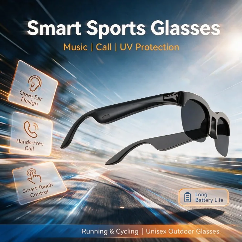 Bluetooth Open Ear Smart Glasses Polarized UV Protection Real-Time Translation Outdoor Sports Driving Travel Sunglasses
