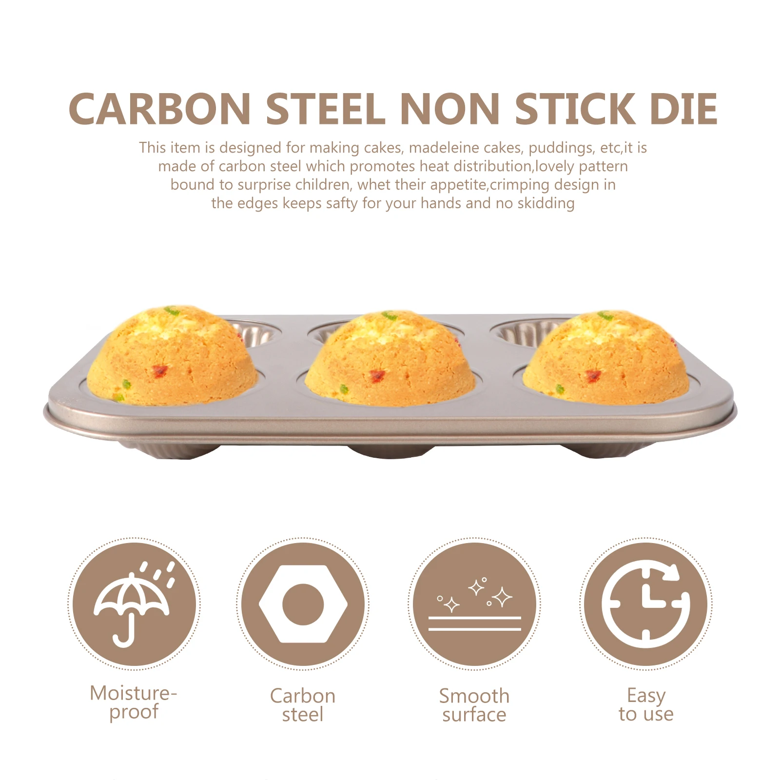 

6 Even Banana Shape Cake Mold Carbon Steel Non-Stick Lovely Pattern Baking Mold Safe Crimped Edges for Cakes Puddings