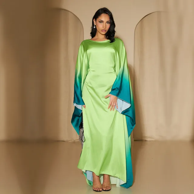110464-cef5da.jpg Gradient Color Shiny Batwing Satin Maxi Abaya Dubai Luxury 2024 Abayas For Women Muslim Kaftan Dress Islam Caftan Marocain Femme