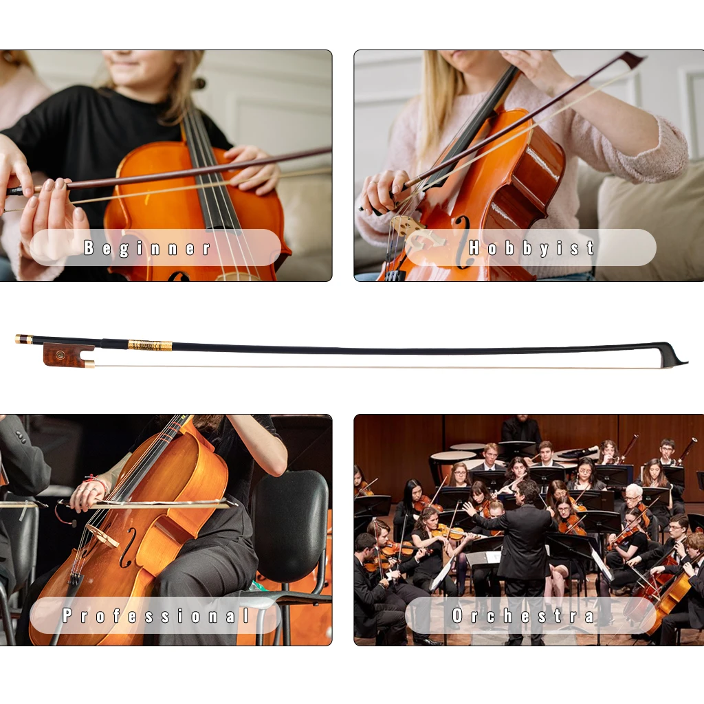 4/4 Size Cello Bow MASTER Pure Carbon Fiber CELLO  Golden Fittings TOP CF Performance Lightweight Fast Response