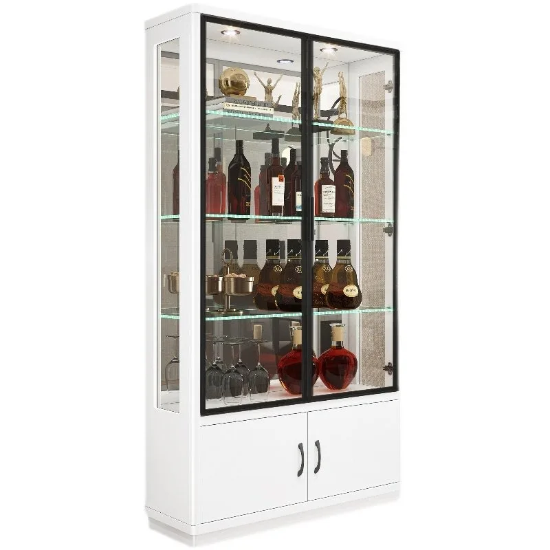 Glass wine cabinet display cabinet against the wall modern simple household locker with lock small wine cabinet white paint deco