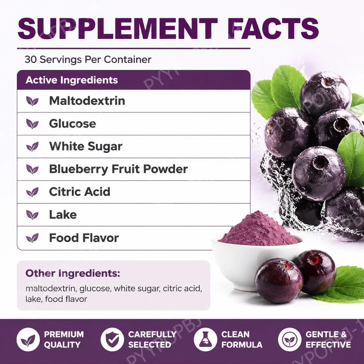 Googeer 20 Sticks Acai Antioxidant Powder Instant Drink Mix with Blueberry Fruit Powder Food Flavor and Citric Acid 60g(3g X 20)