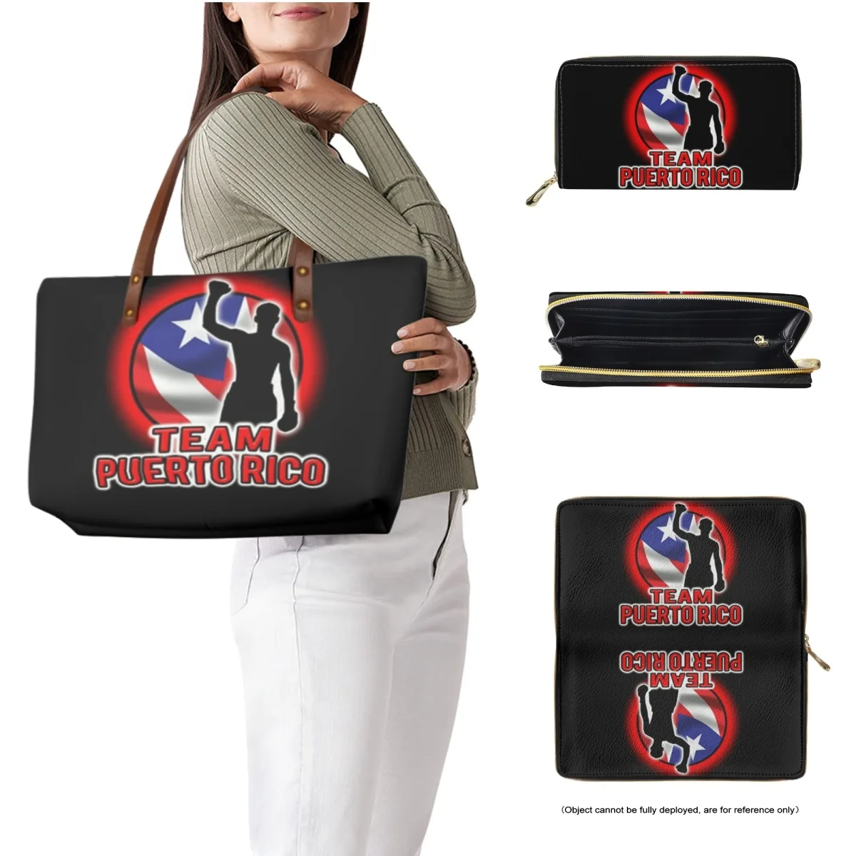 FORUDESIGNS Tote Combo Plus Zipper Purses Women's Street Puerto Rico Flag Printing Various Styles Design Leather Wallet