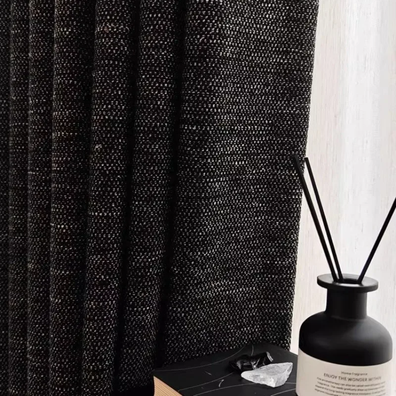 Modern Italian Minimalist Style High-End Black Cotton Linen Curtains High Light Blocking Living Room Bedroom Curtains Decor