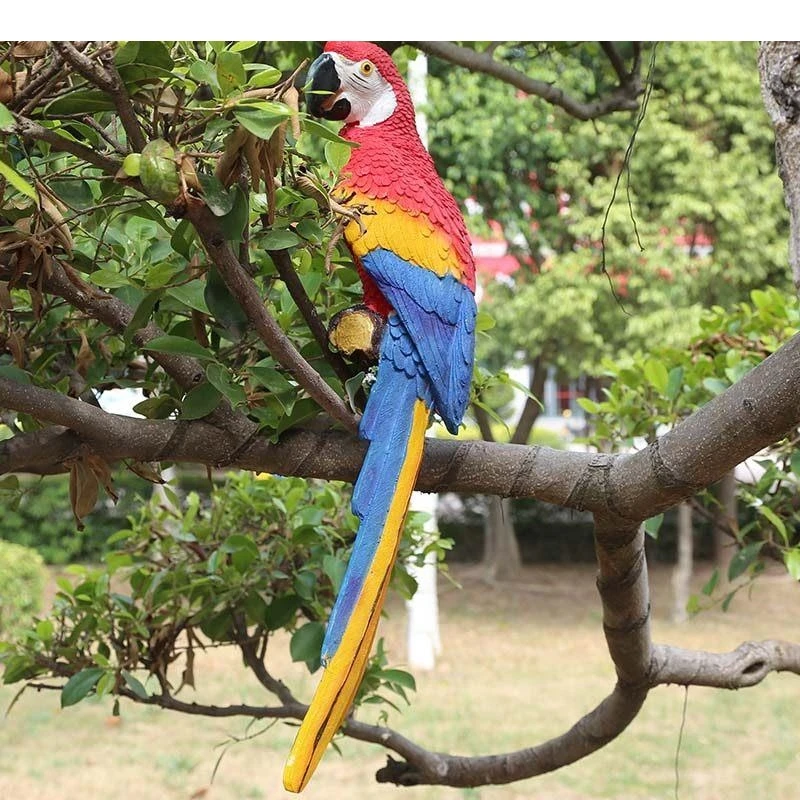 Idyllic Outdoor Simulation Animal Bird Parrot Magpie Tree Pendant Garden Courtyard Landscape Resin Home Decoration