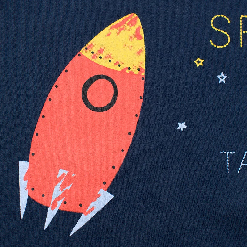 Brand New space print T Shirt Boys 2024 Summer Children's Short Sleeve O-Neck Cotton Tops Tee Shirt rocket Kids Clothes 2-10Y