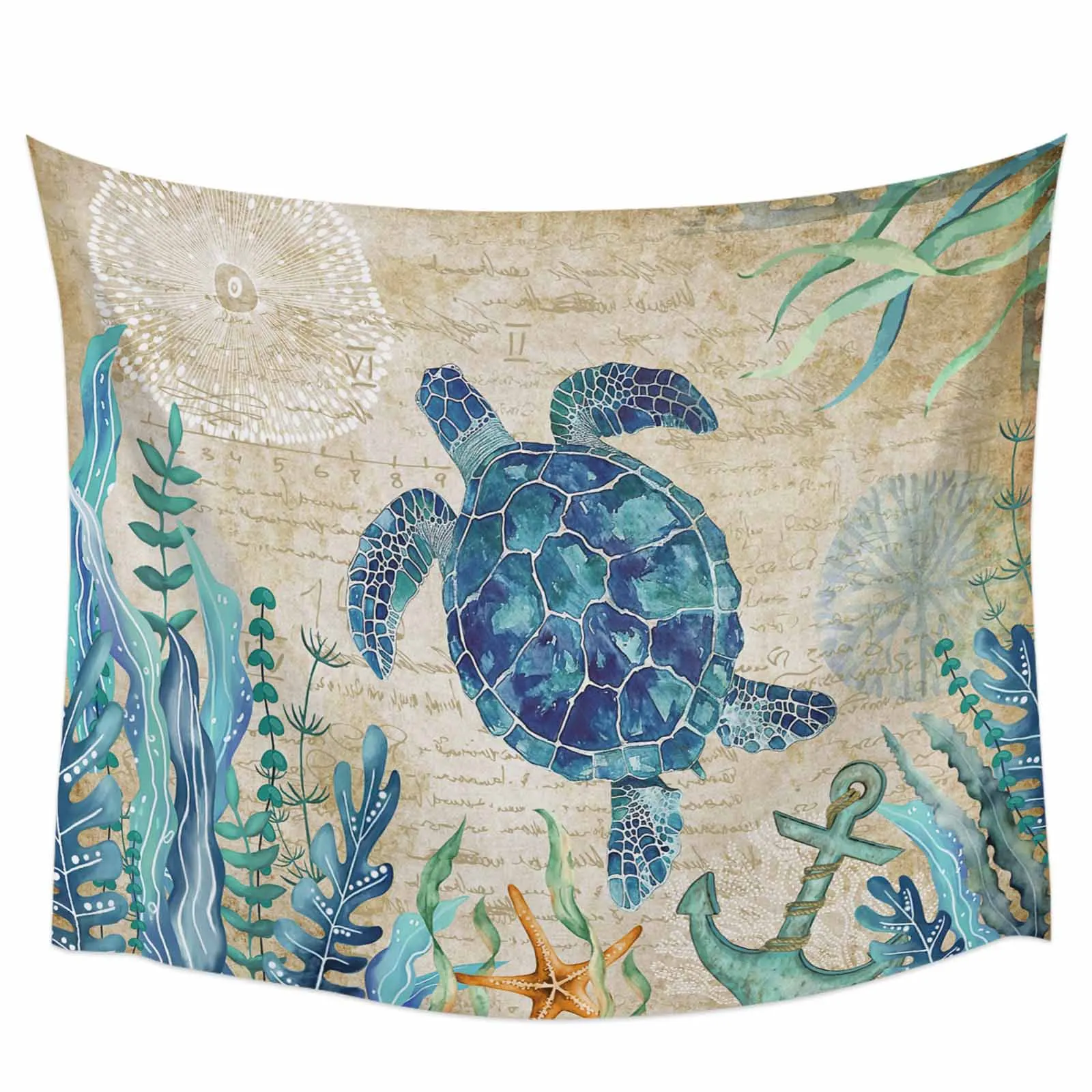 Retro Marine Life Turtle Seaweed Anchor Tapestry Wall Hanging Custom Boho Decoration Wall Tapestry Home Decor Hanging Cloth