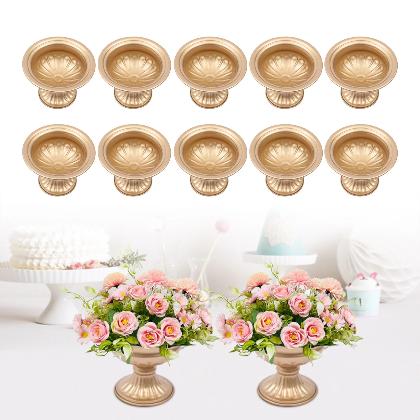 

10pcs Baking Lacquer DIY Flower Trumpet Vase Tabletop Wedding Party Centerpiece Decor Gold