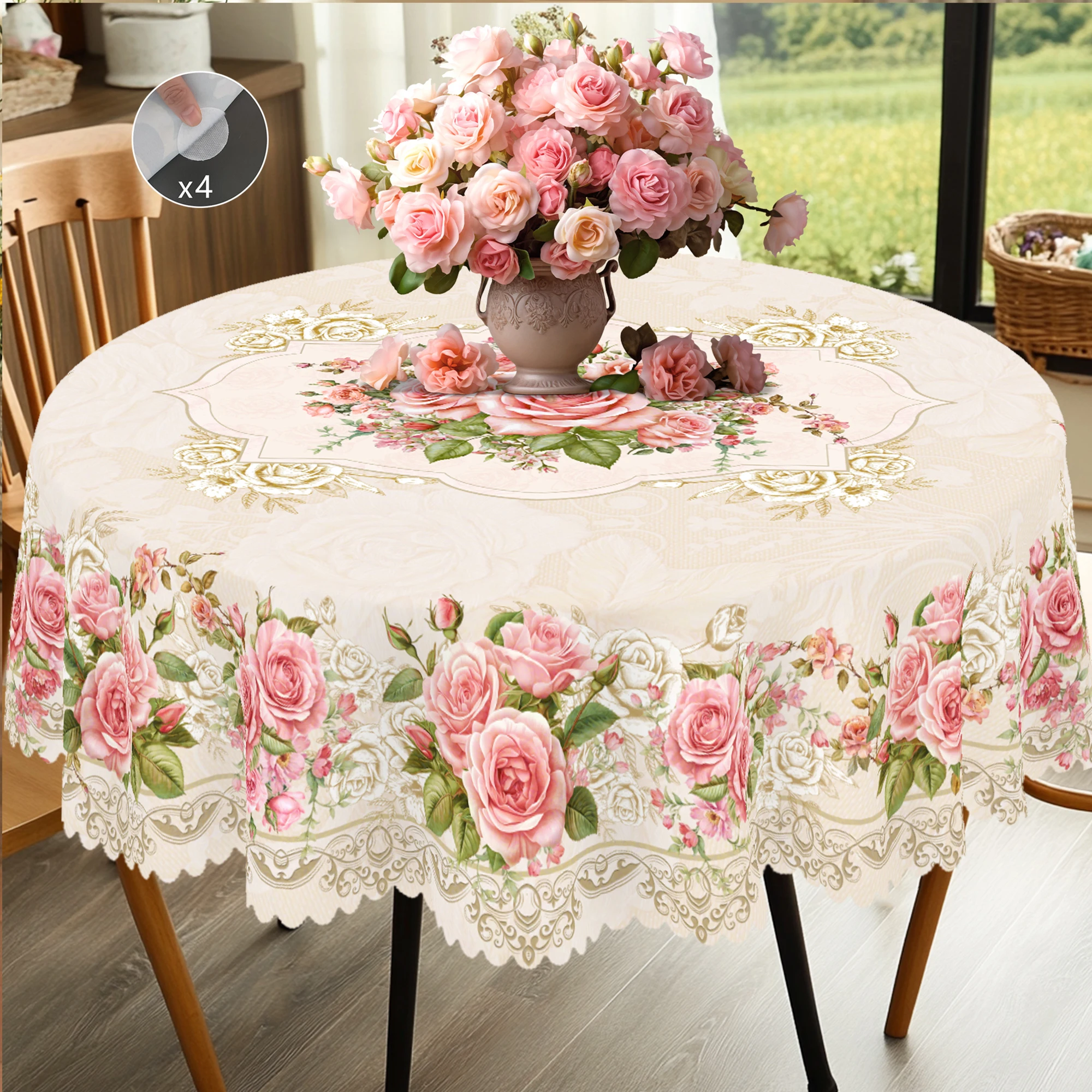 1 Piece Flower Theme Printed Tablecloth, Country Farmhouse Style, Bright Rose Pattern Design, Spring and Summer Camping Style Picnic, Wedding Season, Mother's Day, Anniversary, Garden Birthday Party Decoration, Kitchen Accessories, Restaurant Terrace, Indoor and Outdoor Tablecloth, Perfect Gift for Friends, Multiple Sizes Available