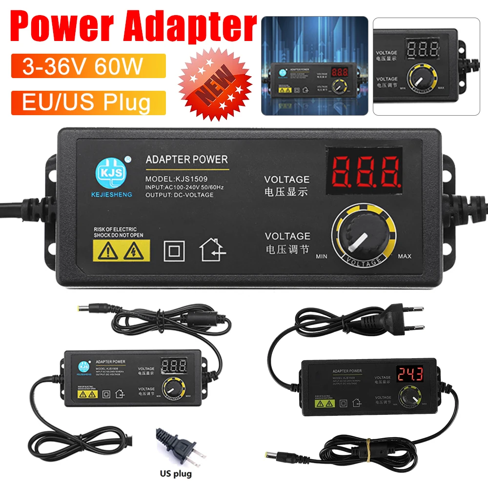 Power Adapter Charger 3-36V Adjustable Voltage Regulation Power Supply Adatpor US Plug Power Switching Adapter for Home Gadgets