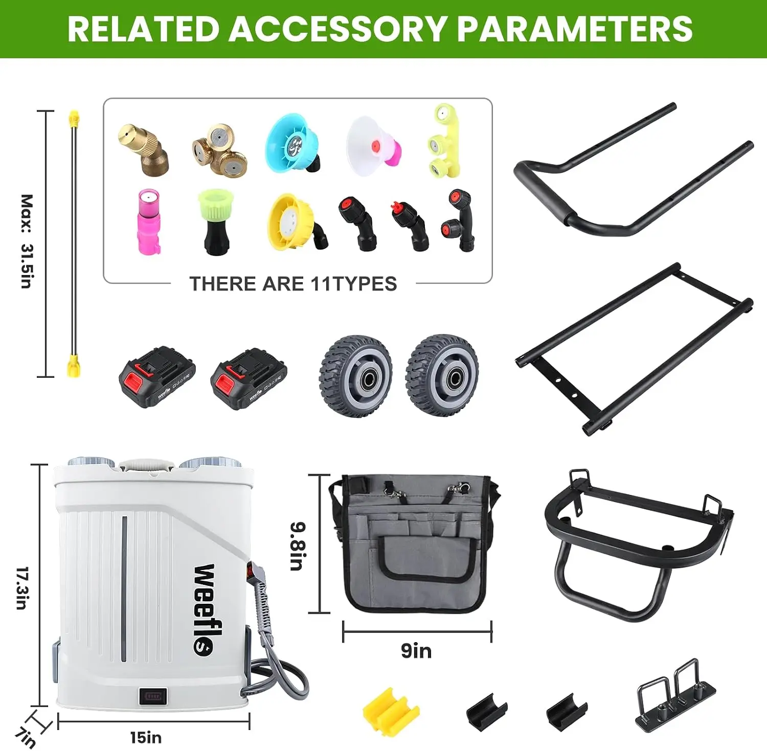 Battery Powered Backpack Sprayer 4 Gallon Electric Wheeled Cart 100 PSI High Pressure 2X 21V Rechargeable Batteries Garden Spray