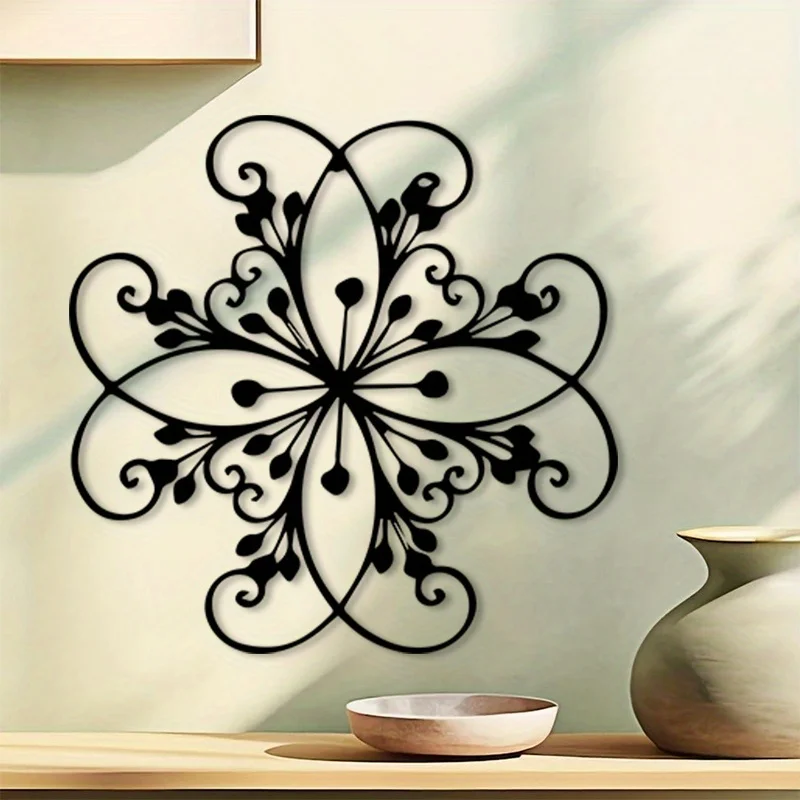 CIFBUY Metal Wall Art, 2D Flat Vintage Swirl Flower Iron Hanging Sculpture, Weatherproof Rustproof Rustic Wall Ornament