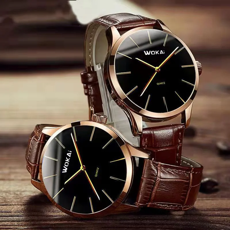 WOKAI high quality fashion blue constellation men's leather belt quartz watch men's business sports clock simple retro