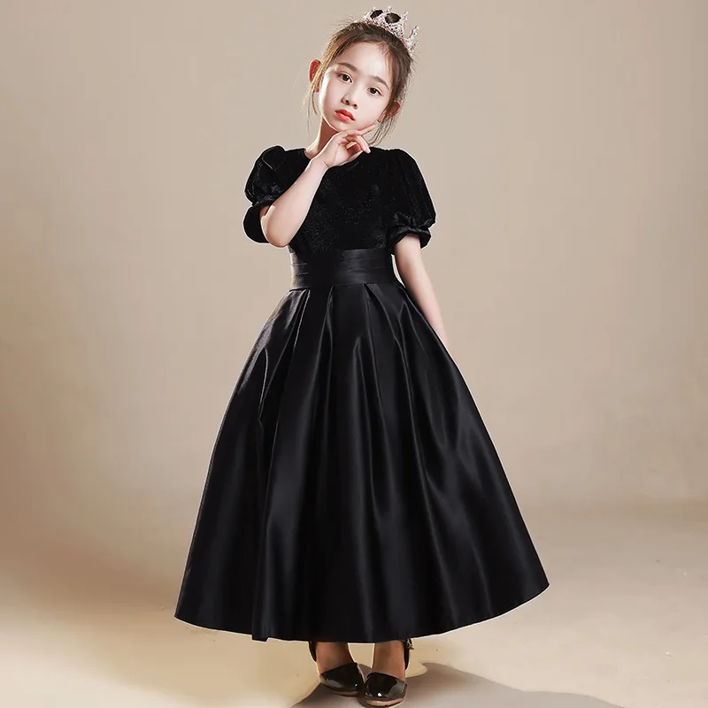 2024 Luxury Children Princess Black Dresses for Girls Vintage Elegant Dress Girl Young Formal Evening Teenager Party Prom Robes