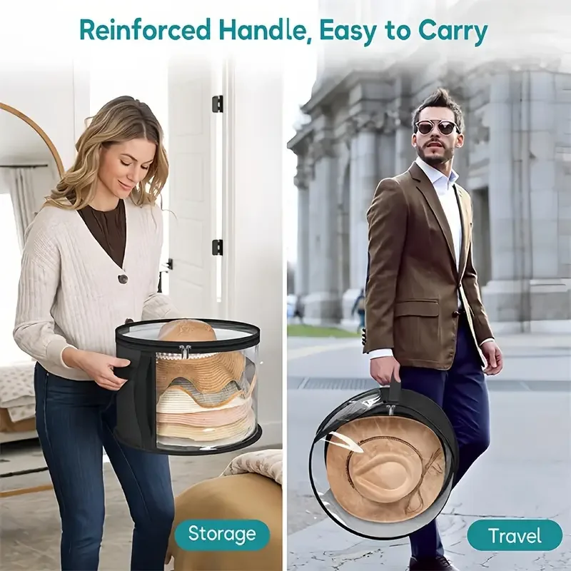Non-woven Storage Bucket Portable Zipper Handle Travel Storage Box Clothes Hat Storage Bag Foldable Round Brim Hat Storage Bag