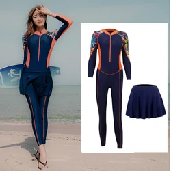 Women's Full Body Wetsuit Surfing One-piece Diving Suit With Skirt Scuba Dive Skin Rash Guard Long Sleeve Zip Quick Dry Sunsuit