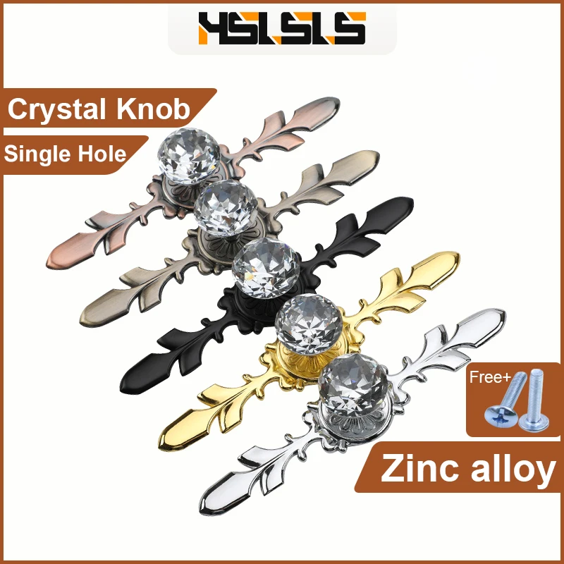 HSLSLS New Round Diamond Crystal Glass Knobs Cupboard Pulls Colorful Drawer Knobs Cabinet Handles Furniture Handle