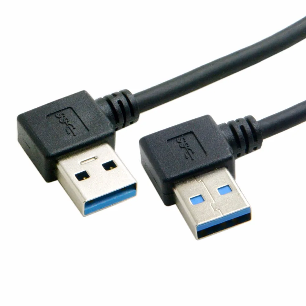 New USB 3.0 Type A Male 90 Degree Left Angled to USB 3.0 A Type Right Angled Extension Cable