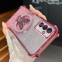 A 15 25 35 55 54 Butterfly Holder Chain Case For Samsung Galaxy A15 A25 A35 A55 A14 A24 A34 A54 Plating Shockproof Stand Cover