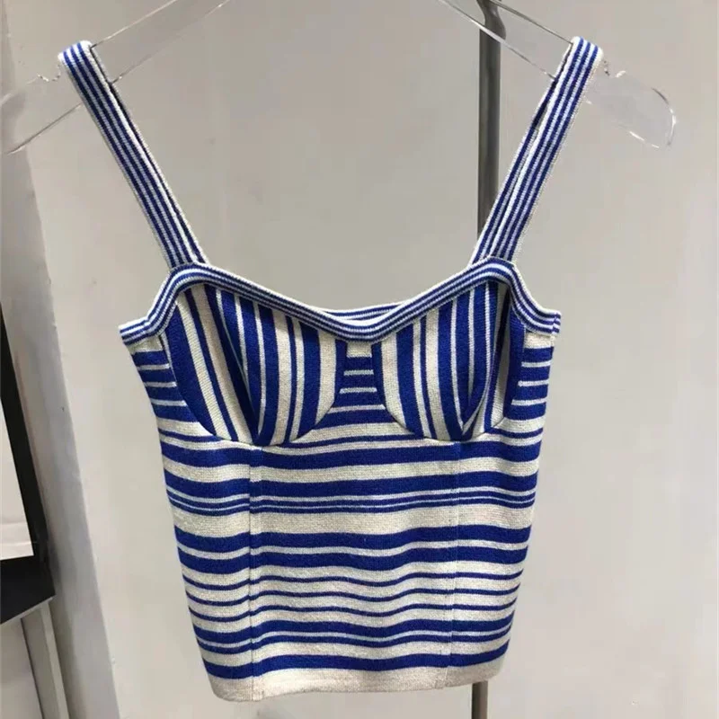 Striped Sleeveless Suspender Women\'s Knitted Vest Slim Korean Summer 2023 New Sexy Girl Sweetheart Top Casual Holiday Clothing