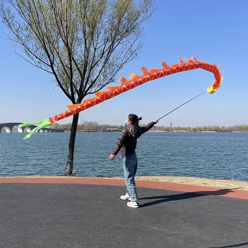 Red Dragon Dancing With Rod Pole Stick Chinese Traditional Folk Performance Props New Year Christmas Celebration 3/5/7m