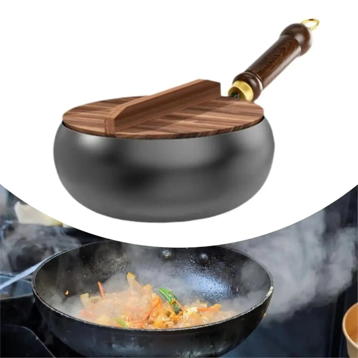 2026 Trend No Coating Nonstick Wok Non-Stick Cookware Stir Fry Pan Flat Bottom Frying Pan Camping