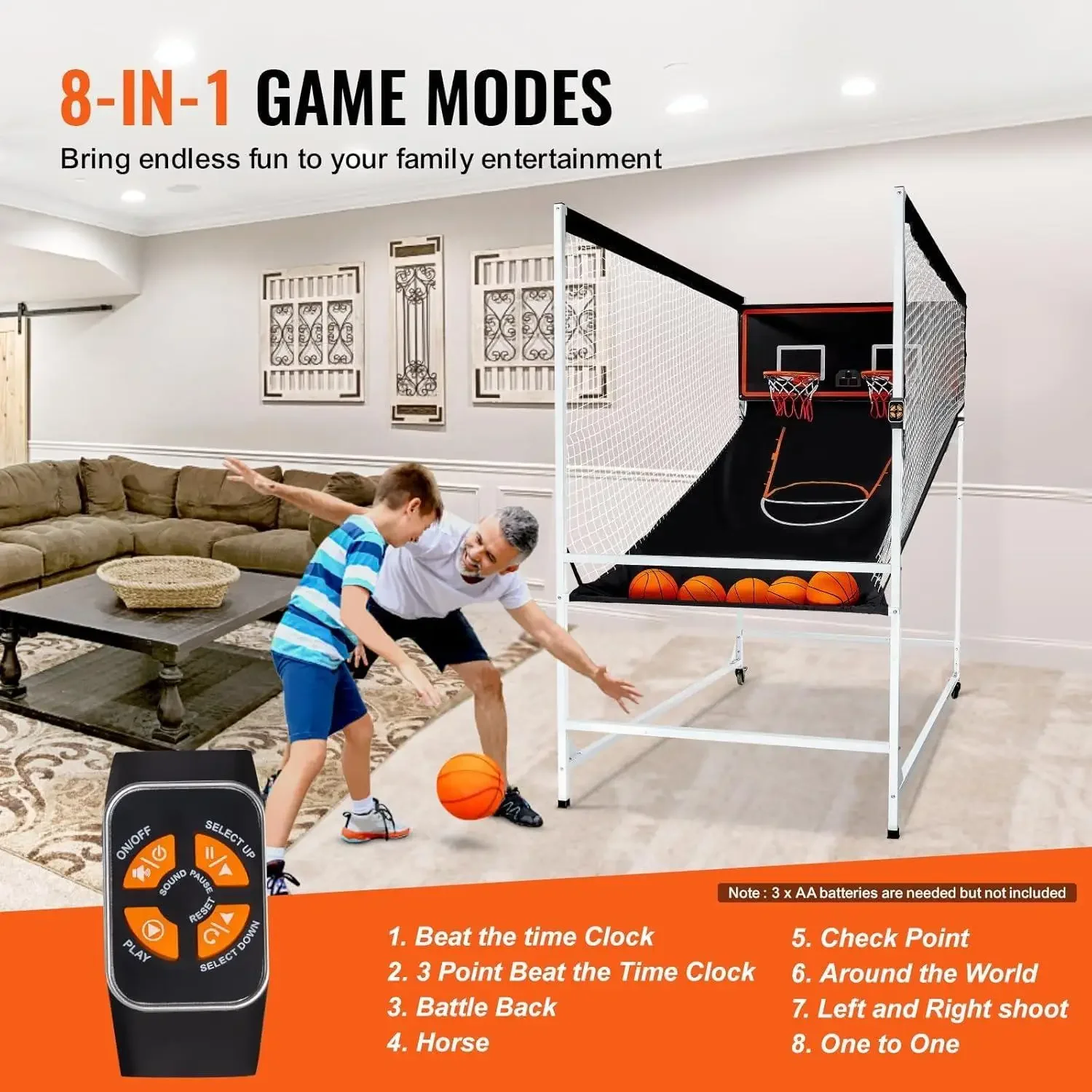 Basketbal Arcade Game Indoor, 2-speler indoor basketbalspel, Home Dual Pop- A-Shot Sport met ballen, 8 spelmodi, Electroni