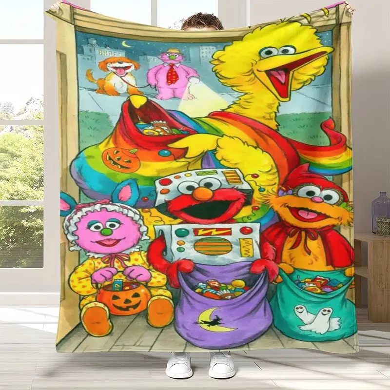 3D Vintage S-Sesame Street Elmo Cookie Monster Soft Flannel Throw Blanket,Cozy Warm Blanket for Bed,Sofa,Living Room,Picnic,Kid