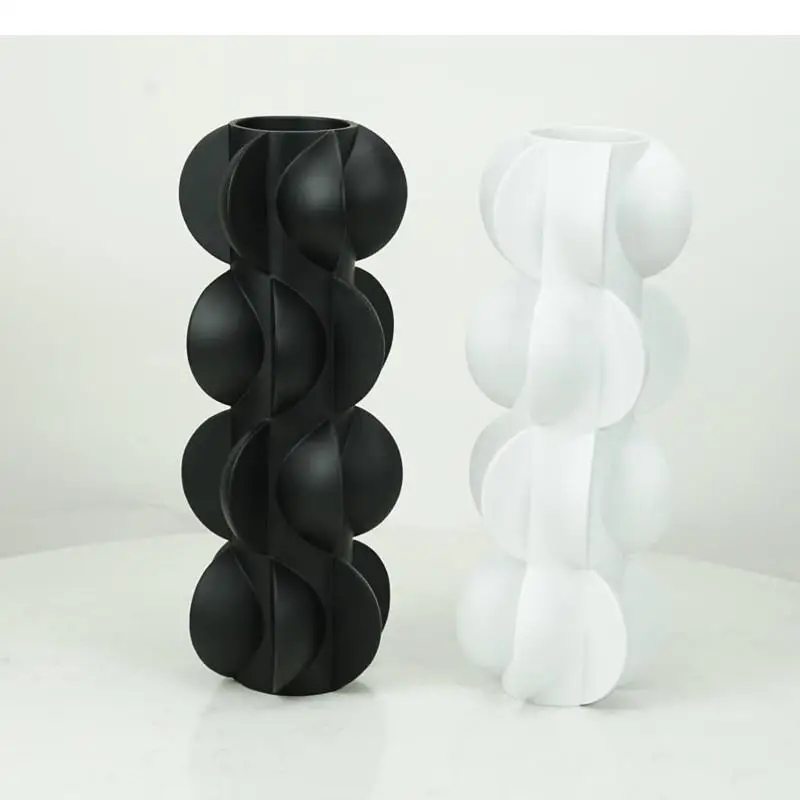 Minimalist Black White Geometry Spiral Resin Vase Living Room Decoration Table Crafts Home Gift