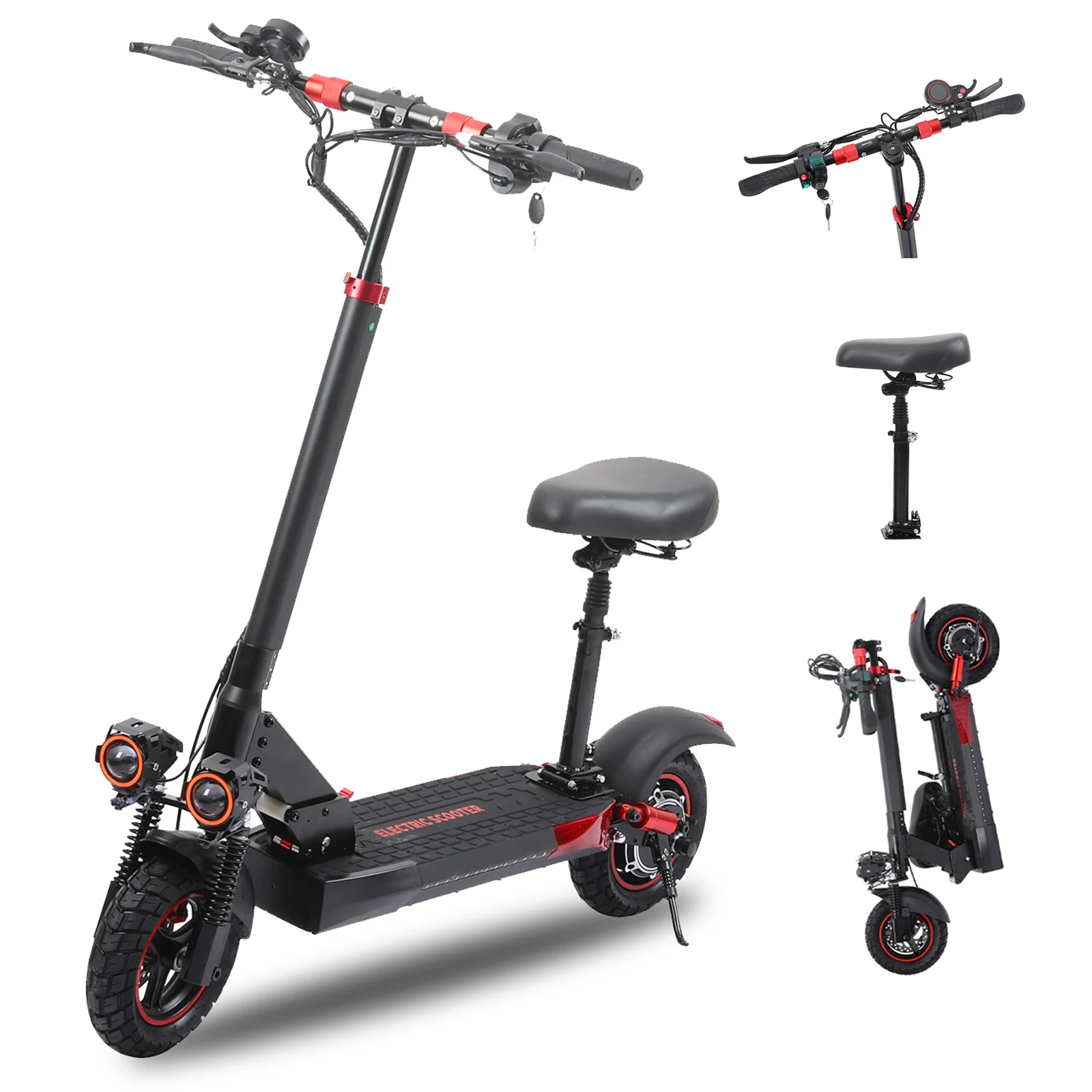 

FREEBOY 800W Fast Electric Scooter with Seat for Adult, 45KM Range, 10'' Off-road Tires, Foldable Commuter E-scooter