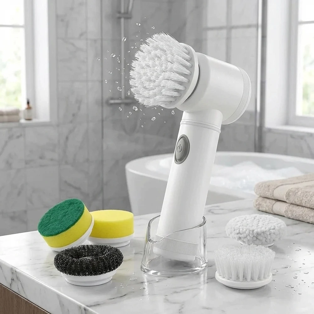 Cordless Electric Spin Scrubber with 5 Replaceable Brush Heads USB Rechargeable Waterproof Power Cleaning Brush Multi-purpose fo