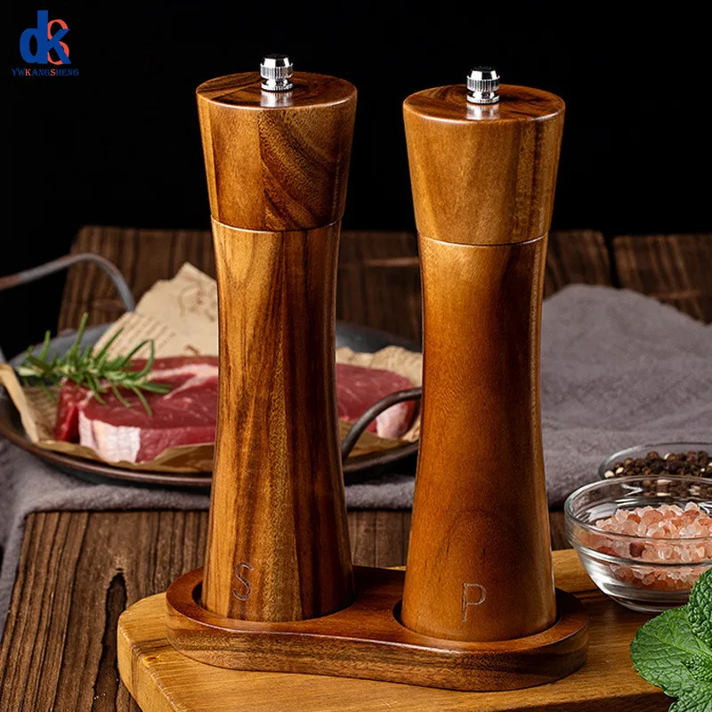 

2PCS 8inch Wooden Salt and Pepper Grinders Manual Sea Salt Mills for Seasoning Meal Prep Cooking Dining Tableware Kitchen Tool