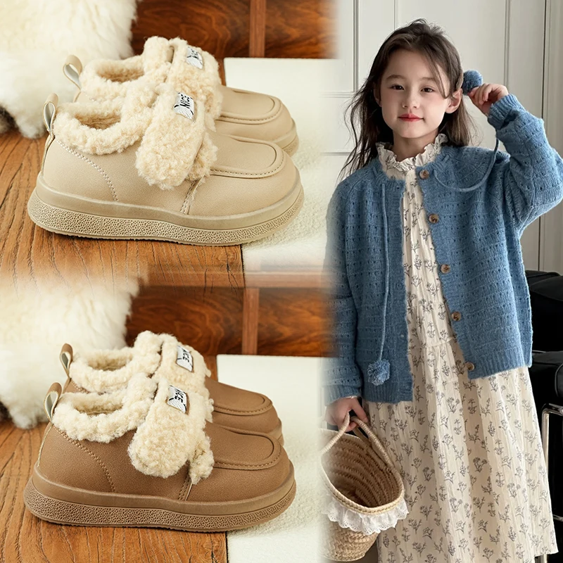 

2025 Wintwe New Children Cotton Loafers for Girls Fashion Korean Style Soft Bottom Anti-slippery Versatile Princess Leather Shoe