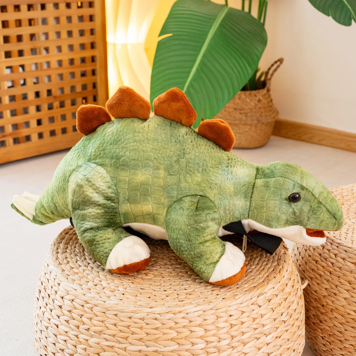 حقيبة ظهر كبيرة وناعمة ولطيفة ورائعة على شكل ديناصور جوراسي ستيجوسورس، حقيبة ظهر للأطفال على شكل ديناصور قطيفة، عصرية