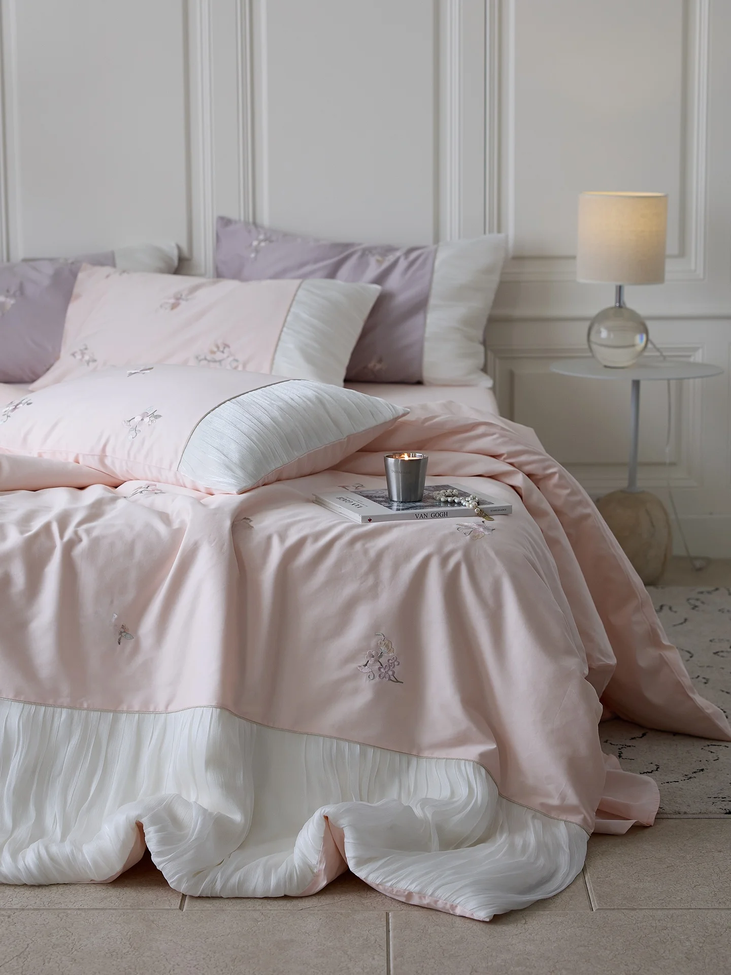 Princess Style Pure Cotton Long Velvet Embroidered Bedding Set Four Seasons Comforter Cover Sheet Beautiful Bed Linen Set