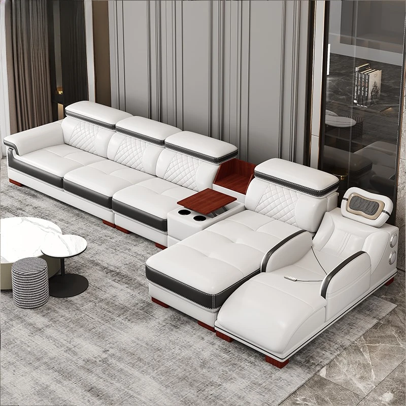 

Multifunctional leather sofa, modern and simple living room corner combination, Nordic intelligent massage, left and right noble