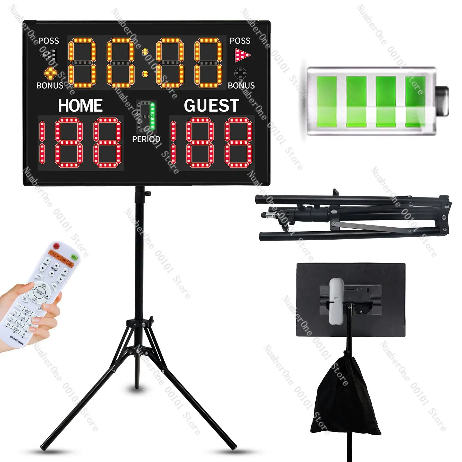 Multi-Sport Electronic Scoreboard with Tripod Battery or Plug-In Powered User-Friendly Remote Control