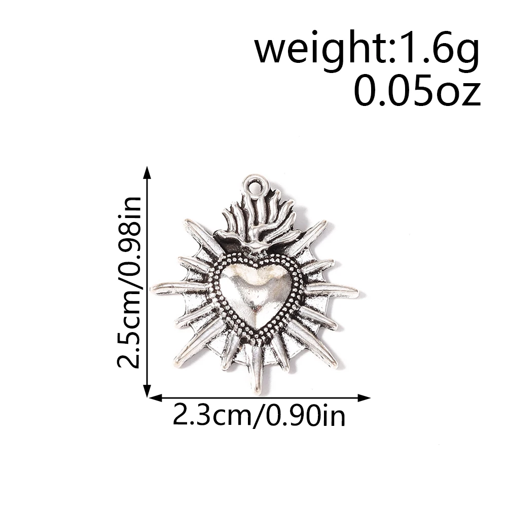 Leslie 10 Stück Vintage Flammen-Heiliges-Herz Talisman-Anhänger aus Legierung, Dornen-Heiliges-Herz-Anhänger für DIY-Schmuckherstellung – Detail 9