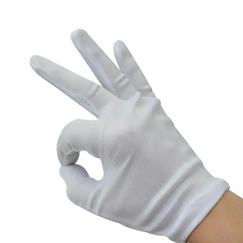 12 Pairs Thicken White Cotton Gloves Ceremonial Formal Work Uniform Magician Parades Inspection Unisex Garment Gloves