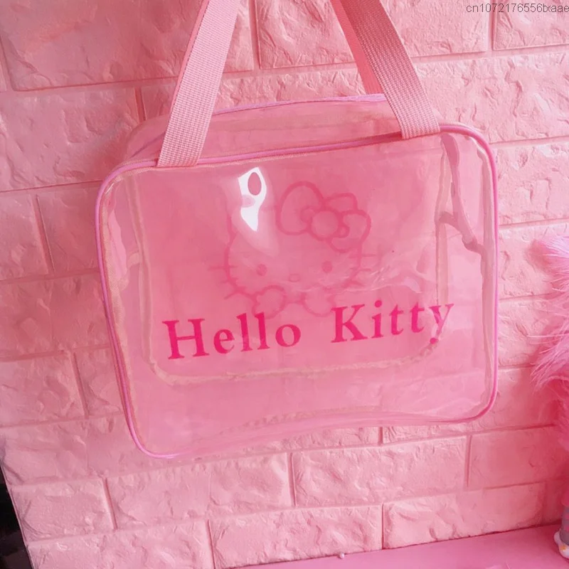 Sanrio Hello Kitty Cartoon Cute Swimwear Storage Bag Y2k Women Transparent Makeup Wash Bag Travel Bath Bag Waterproof Bath Bag