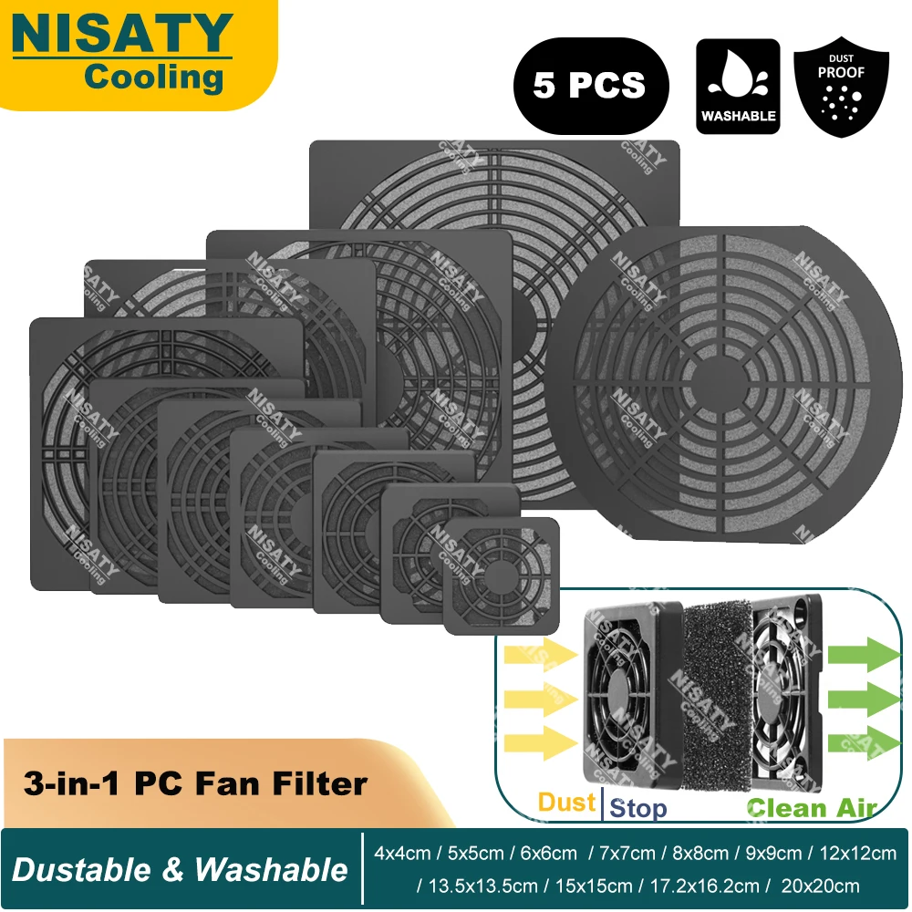 

5PCS 40mm/50mm/60mm/70mm/80mm/90mm/120mm/135mm/150mm/172mm/200mm Plastic Dustproof Grills Desktop Computer PC Fan Grills