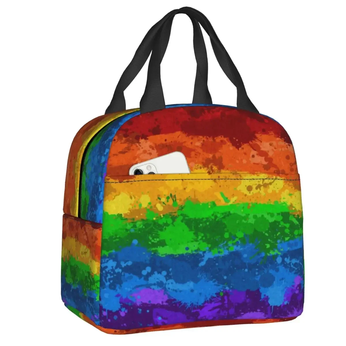 LGBT Rainbow Paint Splatter Flag Portable Lunch Box Multifunction GLBT Gay Lesbian Pride Cooler Thermal Food Insulated Lunch Bag