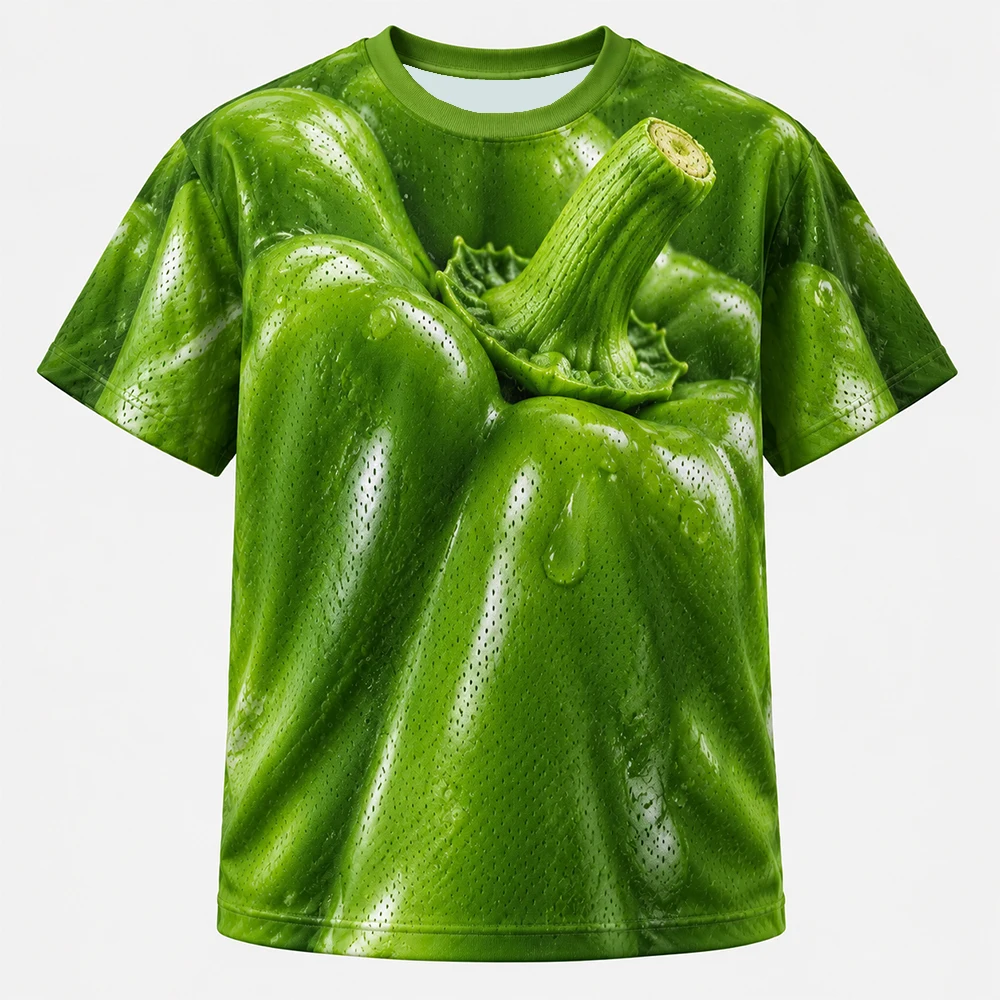 Men's short sleeved T-shirt, healthy green vegetables, fun and interesting tops, party play