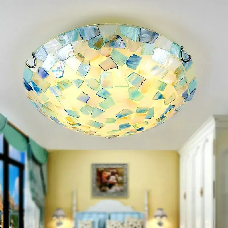 Mediterranean Ceiling Lamp for Living Room Bedroom Home Loft Luminaria Decor Indoor Light Tiffany Stained Glass Lighting Fixture