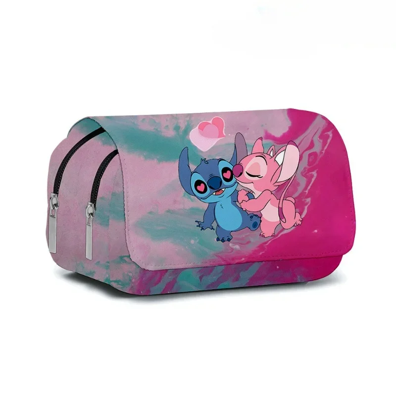 MINISO New Stitch Fully Printed Flap Pen Bag Stationery Box Cartoon Large Capacity Pencil Case Cute Anime Bag Student School Bag