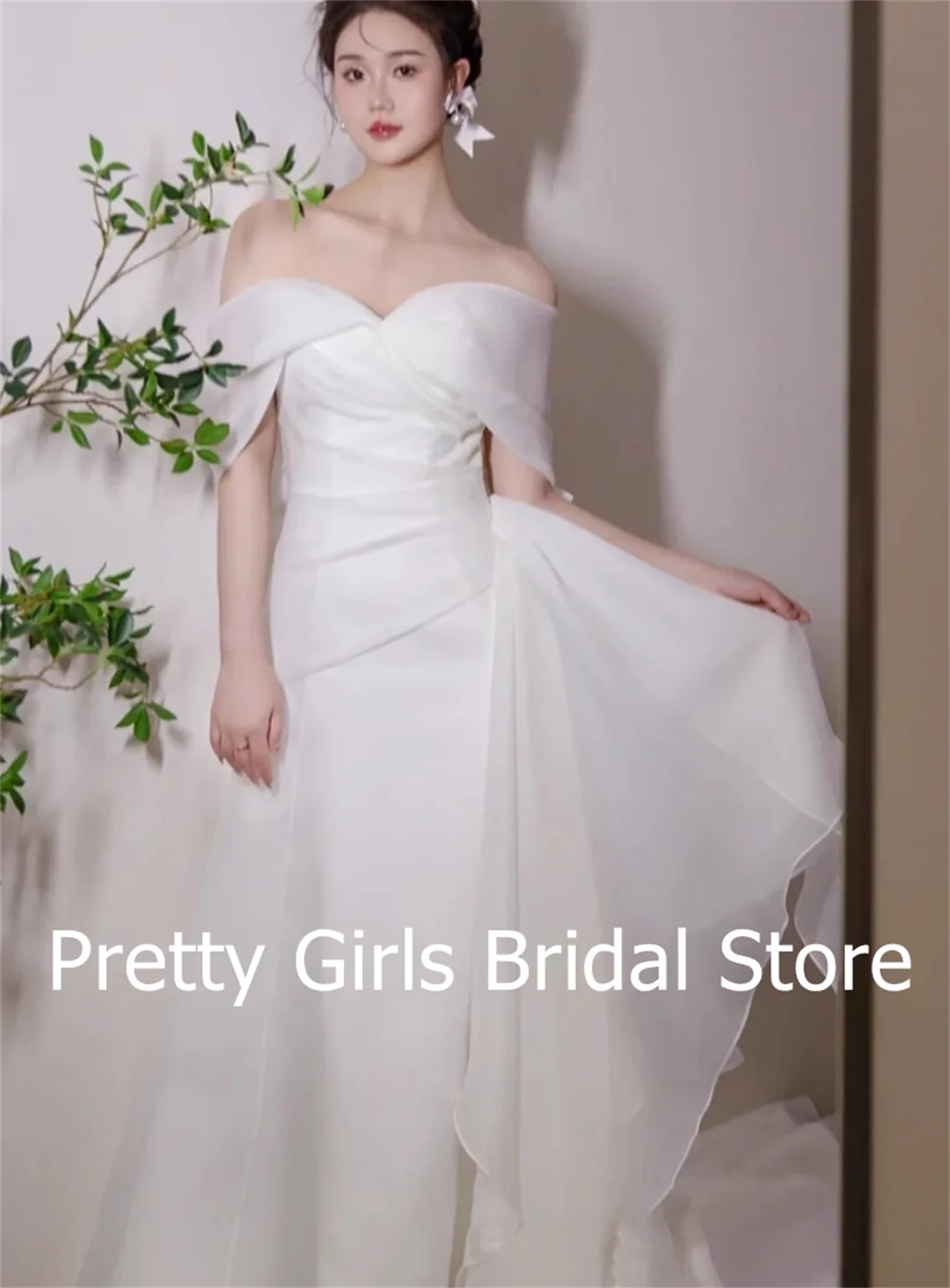 

OEING Off Shoulder Korea Garden Elegant Wedding Dresses Mermaid 프롬드레스 Vintage Corset Organza Simple Bride Growns Party Women